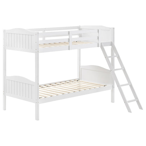 Arlo Twin Over Twin Bunk Bed with Ladder White - Premium Bunk Bed from Coaster Z2 Standard - Just $418! Shop now at Furniture Wholesale Plus  We are the best furniture store in Nashville, Hendersonville, Goodlettsville, Madison, Antioch, Mount Juliet, Lebanon, Gallatin, Springfield, Murfreesboro, Franklin, Brentwood