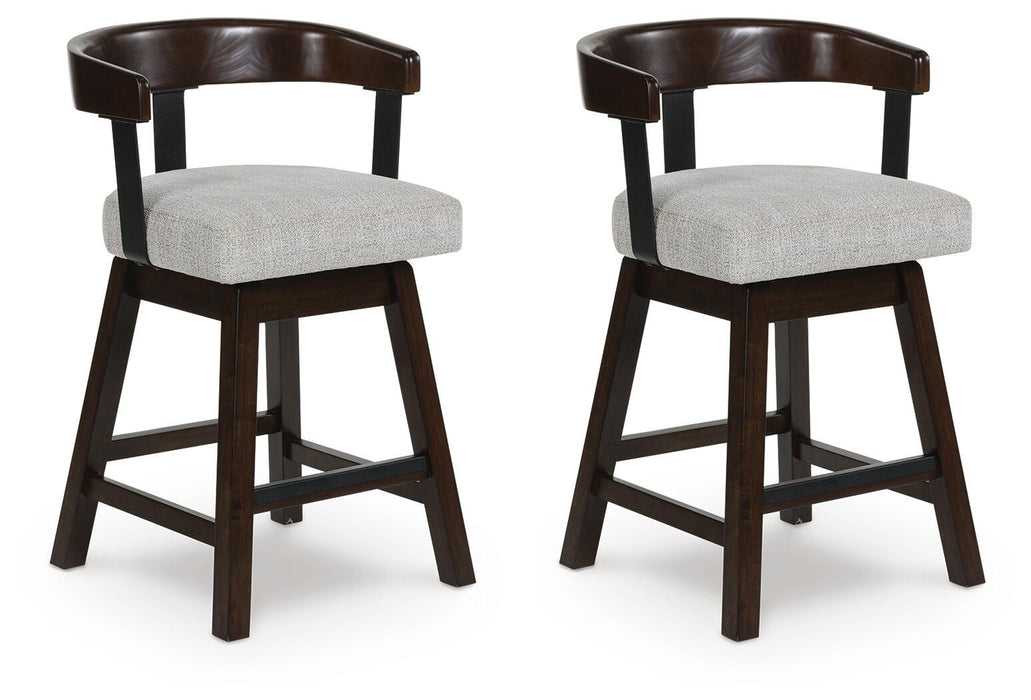 Haddigan - Upholstered Swivel Barstool (Set of 2) - Dark Brown – Stool Sets by Signature Design by Ashley® at Furniture Wholesale Plus , Nashville furniture store