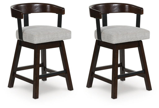 Haddigan - Upholstered Swivel Barstool (Set of 2) - Dark Brown – Stool Sets by Signature Design by Ashley® at Furniture Wholesale Plus , Nashville furniture store