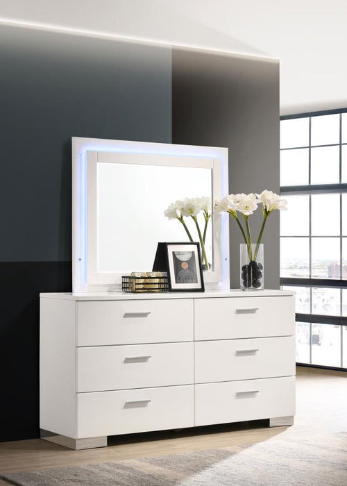 Felicity - 6-Drawer Dresser With LED Mirror - White High Gloss – Dresser & Mirror by CoasterEssence at Furniture Wholesale Plus , Nashville furniture store
