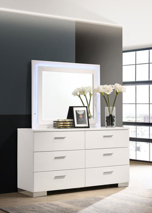 Felicity - 6-Drawer Dresser With LED Mirror - White High Gloss - Premium Dresser & Mirror from CoasterEssence - Just $1079! Shop now at Furniture Wholesale Plus  We are the best furniture store in Nashville, Hendersonville, Goodlettsville, Madison, Antioch, Mount Juliet, Lebanon, Gallatin, Springfield, Murfreesboro, Franklin, Brentwood