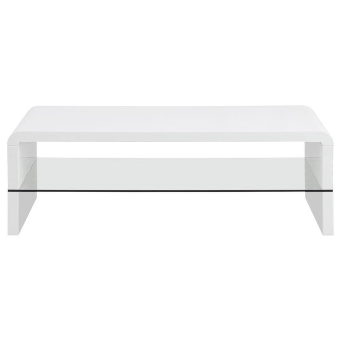 Airell - Rectangular Coffee Table With Shelf - White High Gloss - Premium Coffee Tables from CoasterEssence - Just $319! Shop now at Furniture Wholesale Plus  We are the best furniture store in Nashville, Hendersonville, Goodlettsville, Madison, Antioch, Mount Juliet, Lebanon, Gallatin, Springfield, Murfreesboro, Franklin, Brentwood
