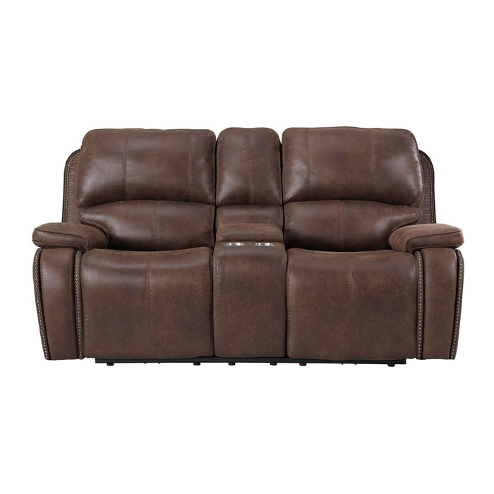Atlantis - Power Motion Loveseat With Power Motion Head Recliner & Console - Heritage Brown – Reclining Loveseats by Elements International at Furniture Wholesale Plus , Nashville furniture store