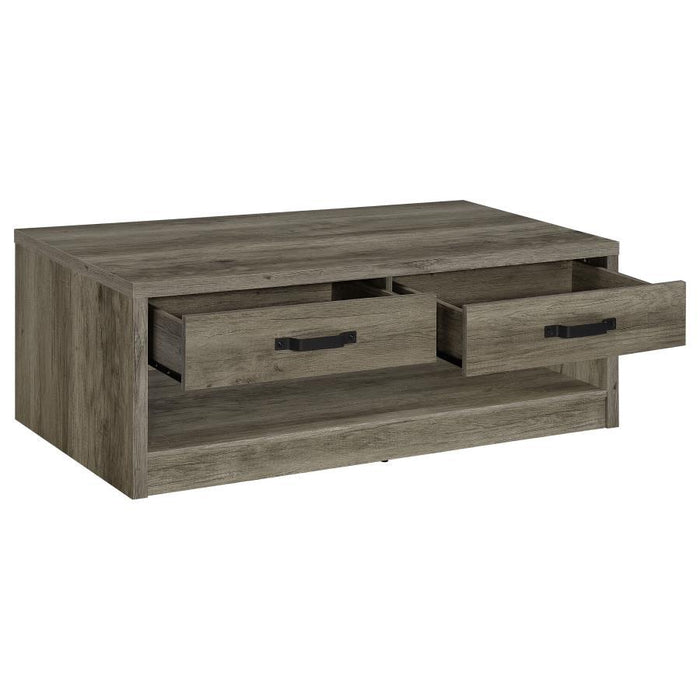 Felix - 2-Drawer Engineered Wood Coffee Table - Gray Driftwood – Coffee Tables by Coaster Fine Furniture at Furniture Wholesale Plus , Nashville furniture store