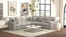 Quinn - 3 Piece Reclining Sectional With 4 Reclining Seats, Storage Arms, Storage Console With Lights, And Drop Down Table - Nature – Stationary Sectionals by Jackson at Furniture Wholesale Plus , Nashville furniture store