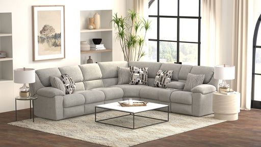 Quinn - 3 Piece Reclining Sectional With 4 Reclining Seats, Storage Arms, Storage Console With Lights, And Drop Down Table - Nature – Stationary Sectionals by Jackson at Furniture Wholesale Plus , Nashville furniture store
