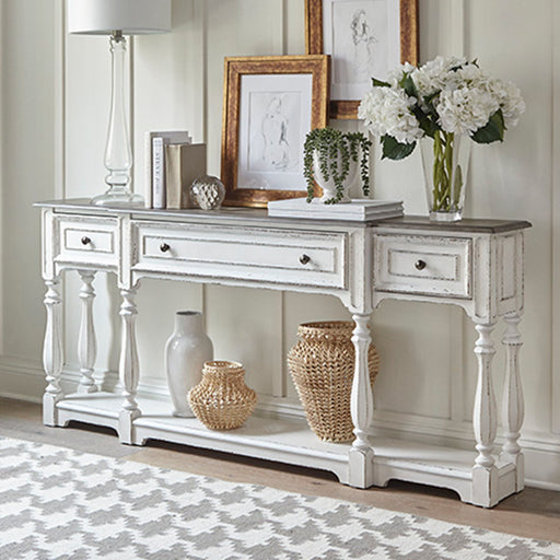 Magnolia Manor - 3 Drawer Hall Console Table - Antique White – Console Tables by Liberty Furniture at Furniture Wholesale Plus , Nashville furniture store