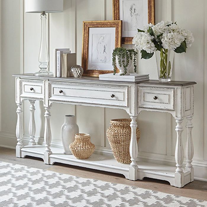 Magnolia Manor - 3 Drawer Hall Console Table - Antique White – Console Tables by Liberty Furniture at Furniture Wholesale Plus , Nashville furniture store