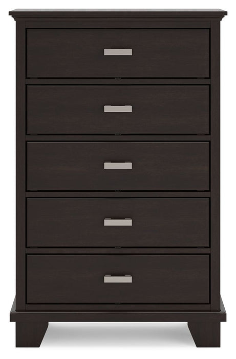 Covetown - Five Drawer Chest - Dark Brown – Accent Chests by Signature Design by Ashley® at Furniture Wholesale Plus , Nashville furniture store