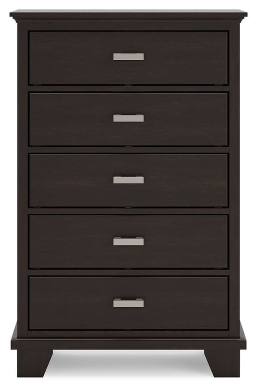 Covetown - Five Drawer Chest - Dark Brown – Accent Chests by Signature Design by Ashley® at Furniture Wholesale Plus , Nashville furniture store