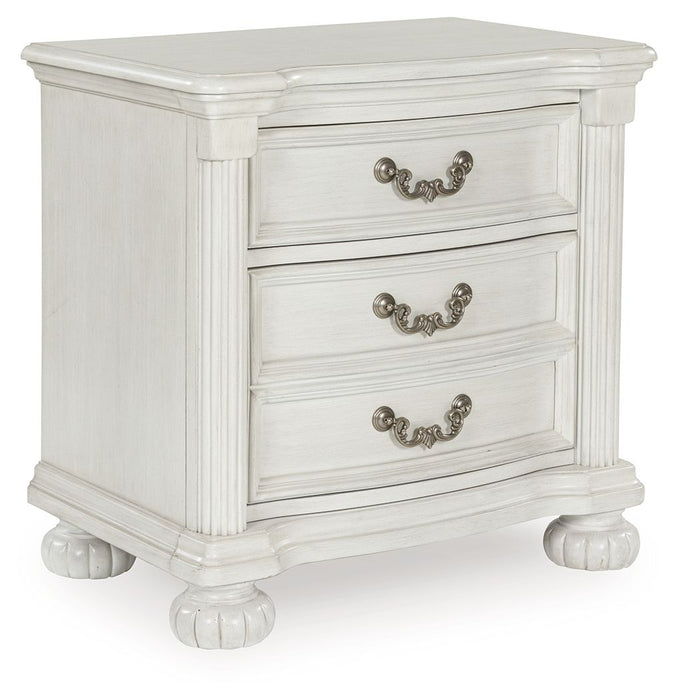 Montelaine - Three Drawer Night Stand - Antique White – Accent Nightstands by Benchcraft® at Furniture Wholesale Plus , Nashville furniture store
