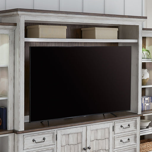 River Place - Entertainment Hutch - Riverstone White & Tobacco – Hutches by Liberty Furniture at Furniture Wholesale Plus , Nashville furniture store