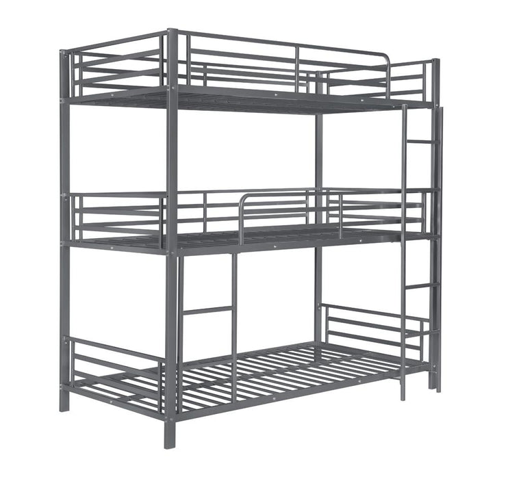 Maynard Metal Triple Twin Bunk Bed Gunmetal - Premium Bunk Bed from Coaster Z2 Standard - Just $510! Shop now at Furniture Wholesale Plus  We are the best furniture store in Nashville, Hendersonville, Goodlettsville, Madison, Antioch, Mount Juliet, Lebanon, Gallatin, Springfield, Murfreesboro, Franklin, Brentwood