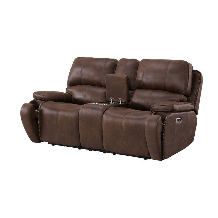 Atlantis - Power Motion Loveseat With Power Motion Head Recliner & Console - Heritage Brown – Reclining Loveseats by Elements International at Furniture Wholesale Plus , Nashville furniture store
