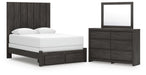 Fraluna - 3 Pc. - Queen Panel Storage Bed, Dresser And Mirror - Charcoal – 3 Piece Bedroom Sets by Signature Design by Ashley® at Furniture Wholesale Plus , Nashville furniture store