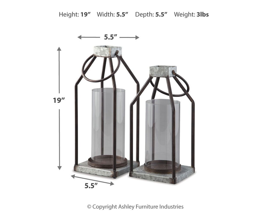 Diedrick - Lantern Set (Set of 2) - Gray / Black – Lanterns by Signature Design by Ashley® at Furniture Wholesale Plus , Nashville furniture store