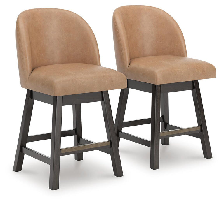 Neymorton - Upholstered Swivel Faux Leather Barstool (Set of 2) - Dark Grayish Brown – Stool Sets by Signature Design by Ashley® at Furniture Wholesale Plus , Nashville furniture store