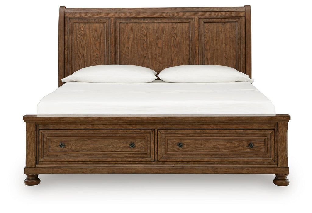 Zackaryn - King Sleigh Storage Bed - Warm Brown – Storage Beds by Signature Design by Ashley® at Furniture Wholesale Plus , Nashville furniture store
