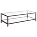 Trini - 1-Shelf Glass Top Coffee Table - Black Nickel – Coffee Tables by CoasterEssence at Furniture Wholesale Plus , Nashville furniture store