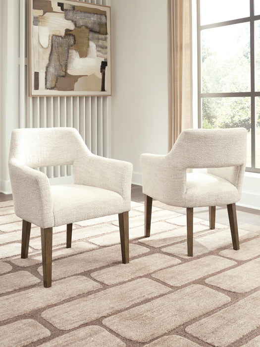 Marxmore - Dining Upholstered Arm Chair (Set of 2) - Beige / Brown – Chair Sets by Benchcraft® at Furniture Wholesale Plus , Nashville furniture store