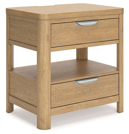 Rencott - Two Drawer Night Stand - Light Brown – Nightstands w/ Charging Stations by Ashley® at Furniture Wholesale Plus , Nashville furniture store