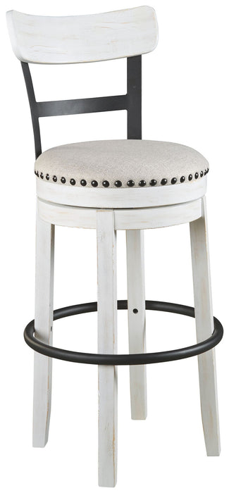Valebeck -  Tall Upholstered Swivel Barstool - Premium Bar Height (28"-30") from Signature Design by Ashley® - Just $208! Shop now at Furniture Wholesale Plus  We are the best furniture store in Nashville, Hendersonville, Goodlettsville, Madison, Antioch, Mount Juliet, Lebanon, Gallatin, Springfield, Murfreesboro, Franklin, Brentwood