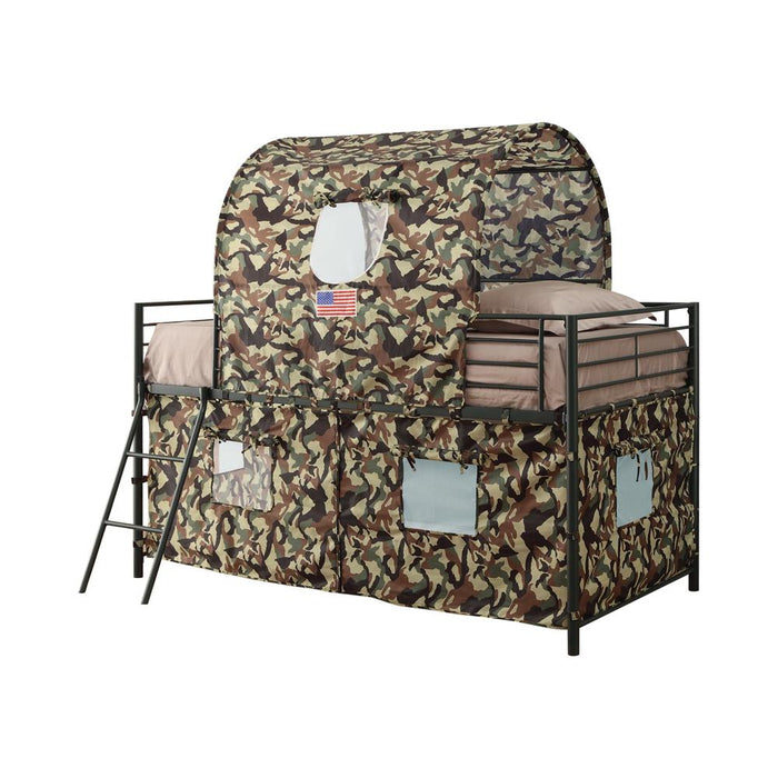 Camouflage Tent Loft Bed with Ladder Army Green - Premium Loft Bed from Coaster Z2 Standard - Just $390! Shop now at Furniture Wholesale Plus  We are the best furniture store in Nashville, Hendersonville, Goodlettsville, Madison, Antioch, Mount Juliet, Lebanon, Gallatin, Springfield, Murfreesboro, Franklin, Brentwood