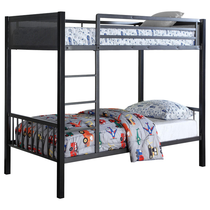 Meyers Twin Over Twin Metal Bunk Bed Black and Gunmetal - Premium Bunk Bed from Coaster Z2 Standard - Just $510! Shop now at Furniture Wholesale Plus  We are the best furniture store in Nashville, Hendersonville, Goodlettsville, Madison, Antioch, Mount Juliet, Lebanon, Gallatin, Springfield, Murfreesboro, Franklin, Brentwood