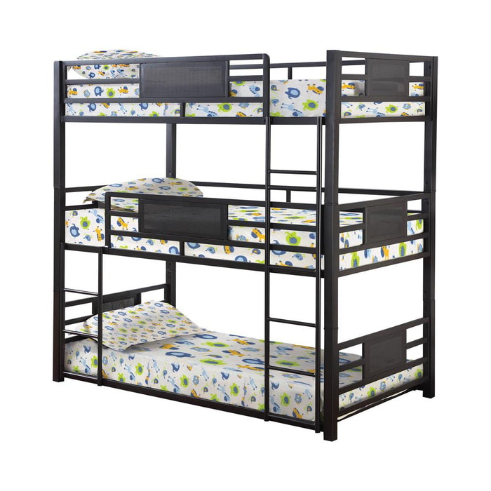 Rogen Twin Triple Bunk Bed Dark Bronze - Premium Bunk Bed from Coaster Z2 Standard - Just $858! Shop now at Furniture Wholesale Plus  We are the best furniture store in Nashville, Hendersonville, Goodlettsville, Madison, Antioch, Mount Juliet, Lebanon, Gallatin, Springfield, Murfreesboro, Franklin, Brentwood