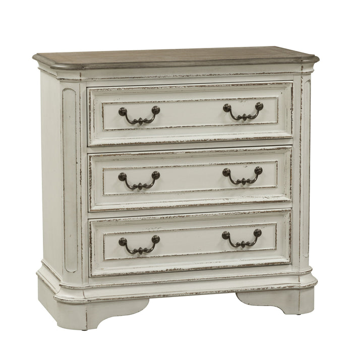 Magnolia Manor - 3 Drawer Bedside Chest With Charging Station - Antique White – Bedside Chests by Liberty Furniture at Furniture Wholesale Plus , Nashville furniture store