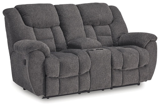 Foreside - Dbl Reclining Loveseat with Console - Charcoal – Reclining Loveseats by Signature Design by Ashley® at Furniture Wholesale Plus , Nashville furniture store