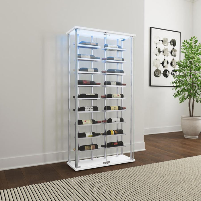 Montara - Tempered Glass Wine Storage LED Curio Cabinet - Chrome - Premium Curio Cabinets from Coaster Fine Furniture - Just $439! Shop now at Furniture Wholesale Plus  We are the best furniture store in Nashville, Hendersonville, Goodlettsville, Madison, Antioch, Mount Juliet, Lebanon, Gallatin, Springfield, Murfreesboro, Franklin, Brentwood