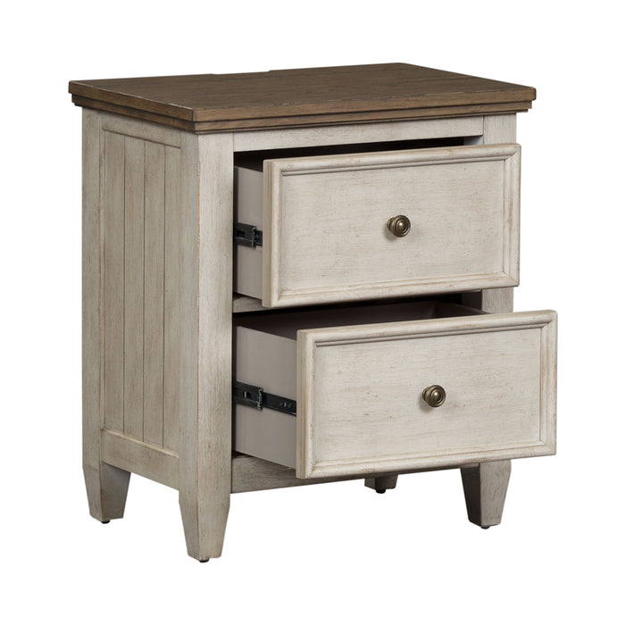 Heartland - 2 Drawer Nightstand With Charging Station - Antique White / Tobacco Tops – Nightstands w/ Charging Stations by Liberty Furniture at Furniture Wholesale Plus , Nashville furniture store
