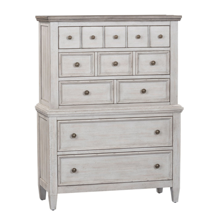 Heartland - 5 Drawer Chest - Antique White / Tobacco Tops – Accent Chests by Liberty Furniture at Furniture Wholesale Plus , Nashville furniture store
