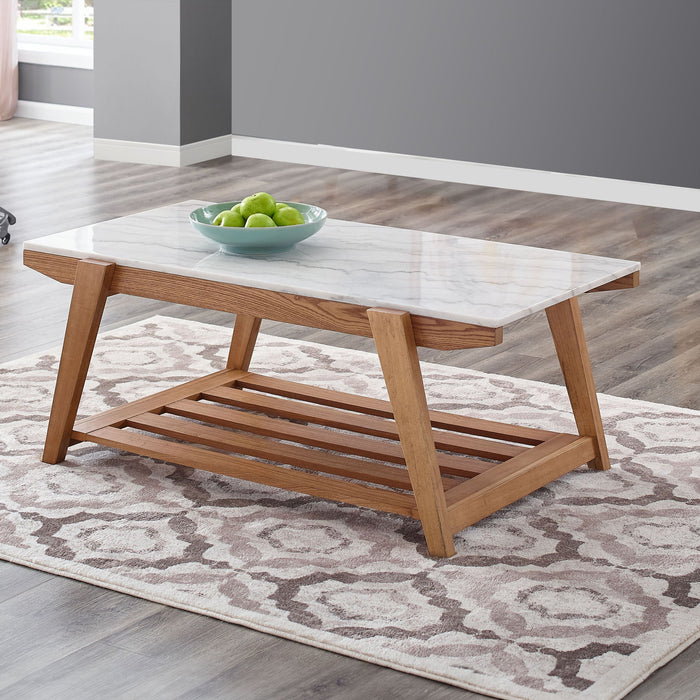 Celeste - White Marble Top Coffee Table - Brown – Coffee Tables by Steve Silver Furniture at Furniture Wholesale Plus , Nashville furniture store