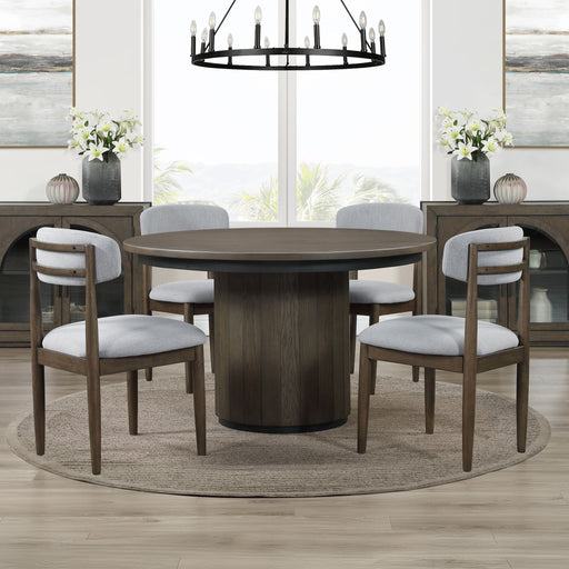 Burlington - Round 5 Piece Dining Set - Brown – 5 Piece Dining Room Sets by Steve Silver Furniture at Furniture Wholesale Plus , Nashville furniture store