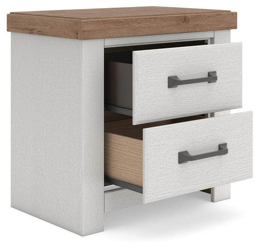 Savonport - Two Drawer Night Stand - White / Brown – Nightstands w/ Charging Stations by Benchcraft® at Furniture Wholesale Plus , Nashville furniture store