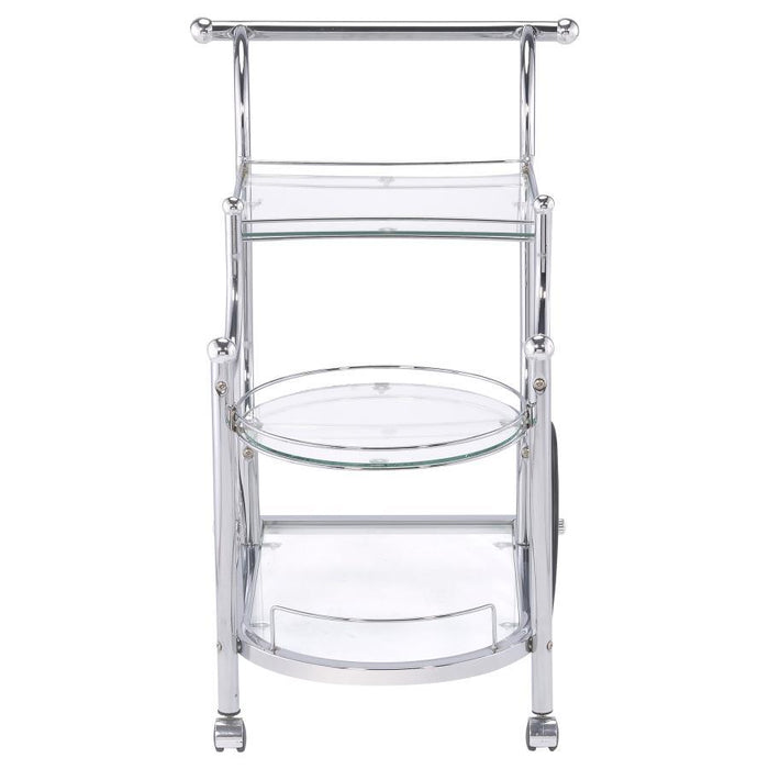 Sarandon - 3-Tier Glass Shelf Metal Bar Cart - Chrome - Premium Bar Carts from CoasterEveryday - Just $169! Shop now at Furniture Wholesale Plus  We are the best furniture store in Nashville, Hendersonville, Goodlettsville, Madison, Antioch, Mount Juliet, Lebanon, Gallatin, Springfield, Murfreesboro, Franklin, Brentwood