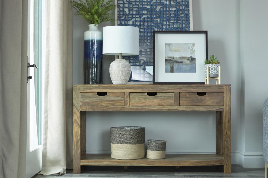 Esther - 3-Drawer Wood Console Table - Natural Sheesham – Console Tables by CoasterElevations at Furniture Wholesale Plus , Nashville furniture store