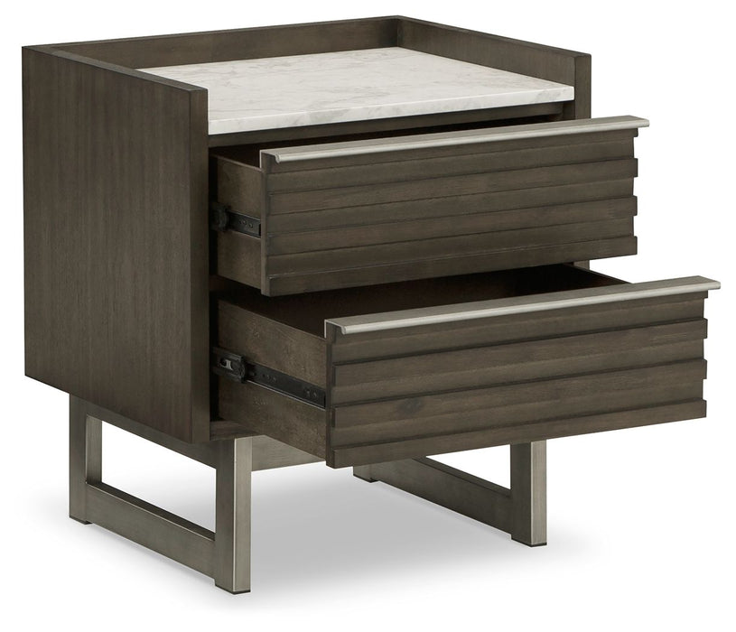 Arkenton - Two Drawer Night Stand - Grayish Brown / White – Accent Nightstands by Ashley® at Furniture Wholesale Plus , Nashville furniture store