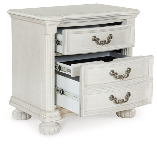Montelaine - Three Drawer Night Stand - Antique White – Accent Nightstands by Benchcraft® at Furniture Wholesale Plus , Nashville furniture store