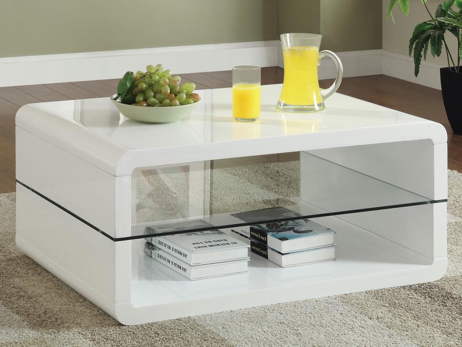 Elana - 1-Shelf Rectangular Coffee Table - White High Gloss – Coffee Tables by CoasterEssence at Furniture Wholesale Plus , Nashville furniture store