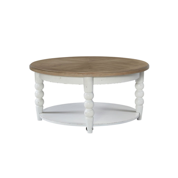 Turnberry Park - Round Cocktail Table - Washed White – Cocktail Tables by Liberty Furniture at Furniture Wholesale Plus , Nashville furniture store