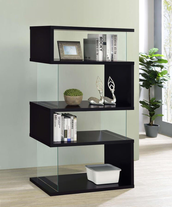 Emelle - 4-Shelf Glass Panel Bookshelf - Premium Standard Bookcases from CoasterEveryday - Just $229! Shop now at Furniture Wholesale Plus  We are the best furniture store in Nashville, Hendersonville, Goodlettsville, Madison, Antioch, Mount Juliet, Lebanon, Gallatin, Springfield, Murfreesboro, Franklin, Brentwood