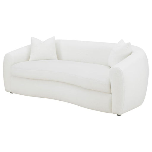 Isabella - Faux Sheepskin Upholstered Sofa Natural - Ivory – Stationary Sofas by CoasterElevations at Furniture Wholesale Plus , Nashville furniture store