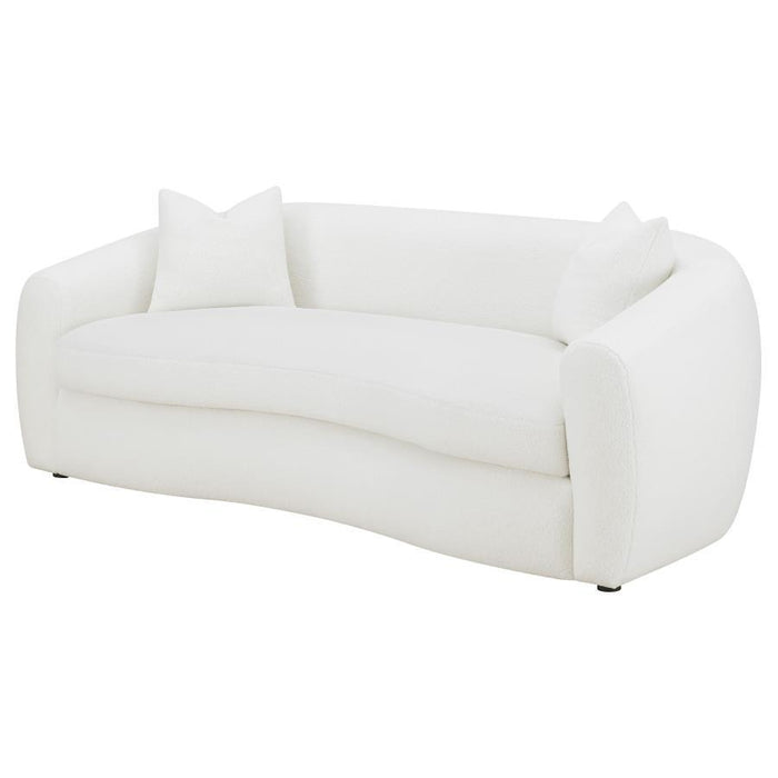 Isabella - Faux Sheepskin Upholstered Sofa Natural - Ivory – Stationary Sofas by CoasterElevations at Furniture Wholesale Plus , Nashville furniture store