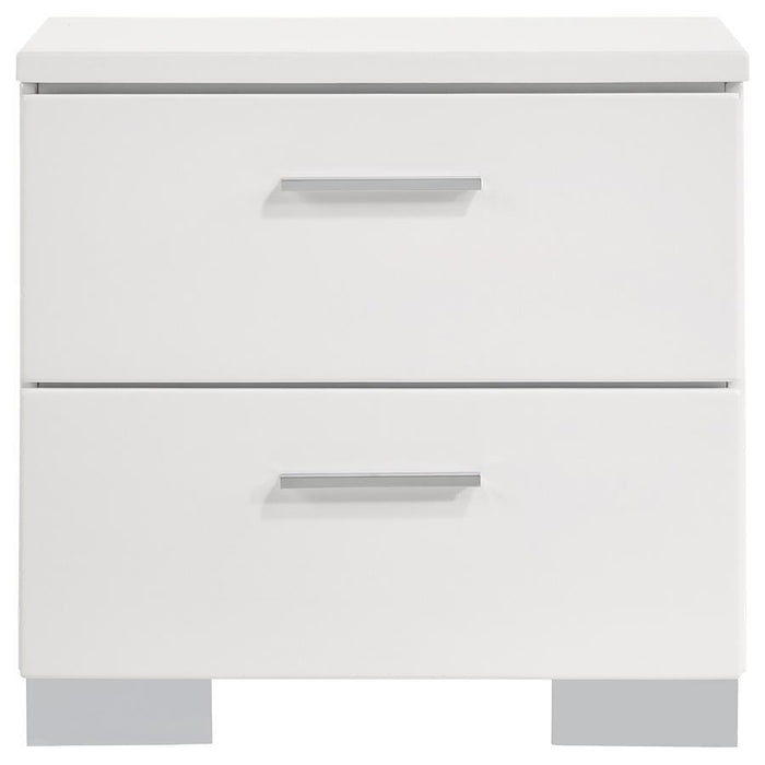 Felicity - 2-Drawer Nightstand - White High Gloss – Accent Nightstands by CoasterEssence at Furniture Wholesale Plus , Nashville furniture store