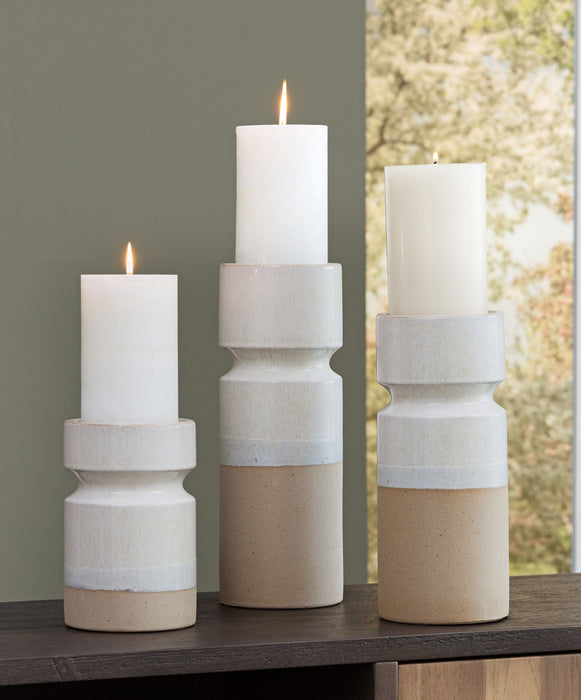 Hurston - Candle Holder Set (Set of 3) - Ivory / Brown – Candles & Holders by Signature Design by Ashley® at Furniture Wholesale Plus , Nashville furniture store