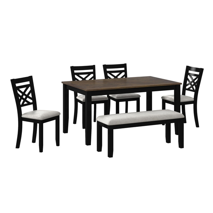 Brooks - 6 Piece Dining Set With Table, 4 Wood Back And Upholstered Seat Chairs, And Bench – 6 Piece Dining Room Sets by Elements International at Furniture Wholesale Plus , Nashville furniture store