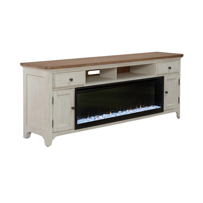 Fireplace TV Consoles - 79" Console With Fire - Medium Brown – Fireplace TV Stands by Liberty Furniture at Furniture Wholesale Plus , Nashville furniture store